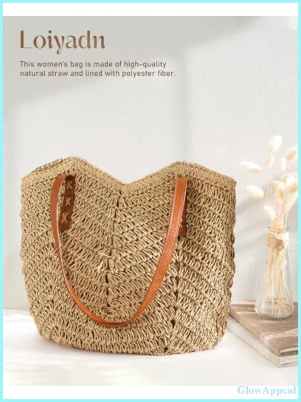 Straw Tote Bag Women Beach Summer Woven Zipper Shoulder Handbag